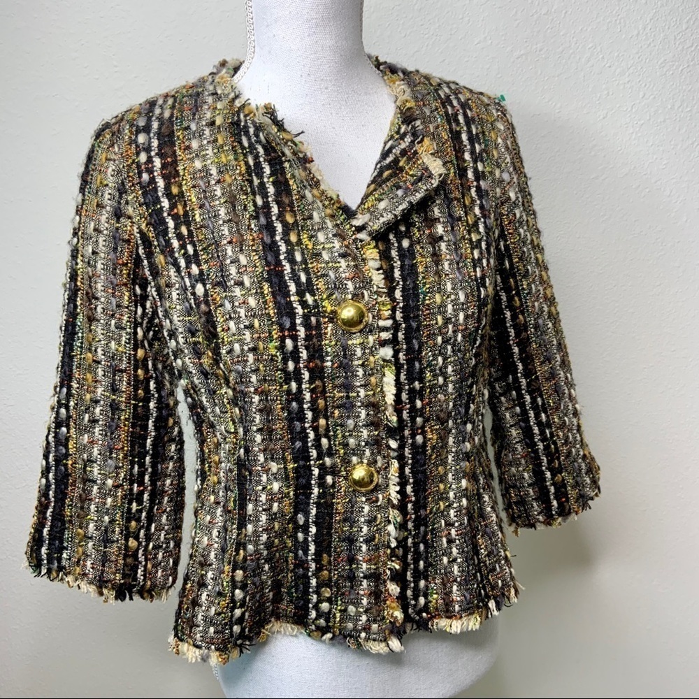 CAbi Cropped Fringed Jacket Small